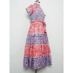 Vestido Mini de Verano con Estampado Floral, Cuello Redondo, Manga Corta, Tejido de Algodón Orgánico Cómodo, Detalle de Botones, Estilo Casual de Playa Hindú - Product Image 5