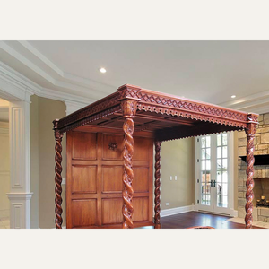 Lit à baldaquin en bois personnalisé de style classique européen, sculpté à la main, mobilier de chambre à coucher de luxe pour appartement royal - Product Image 2