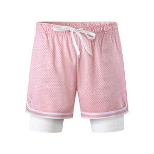 Pantalones Cortos Deportivos Casuales de Malla Sólida para Hombre, Color Rosa Claro, de Secado Rápido y Transpirables, con Cintura Elástica y Cordón Ajustable - Product Image 1