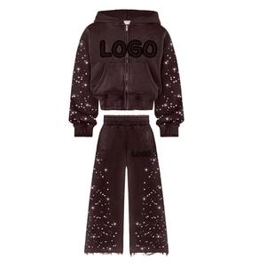 Unisex Men's & Women's 100% Cotton Breathable Fleece <b>Flared</b> <b>Sweatpants</b> Hoodie Set for Casual Tracksuit Winter - Product Image 1