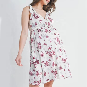 Vestidos de Maternidad Elegantes con Estampado Personalizado, Manga Corta, Verano, Estampado Floral, con Cierre, Ropa de Lactancia - Product Image 1