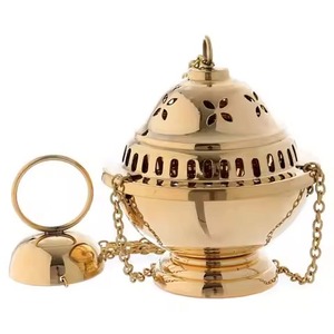 Brass Incense <b>Burner</b> Gold Finish Religious Use With Chain And Cross Top Durable Design <b>For</b> All Season Use - Product Image 5