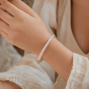 14K Rose Gold Lab Grown Diamond Minimalist Cuff Bracelet in Slim Pave <b>Set</b> Luxury <b>Bangle</b> for Women-Wedding Gift - Product Image 1