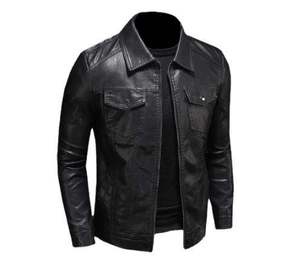 <b>Men</b> Vintage Style Leather <b>Jacket</b> Genuine Leather Zip Closure Casual Outdoor Regular Fit Soft Leather Outerwear - Product Image 5