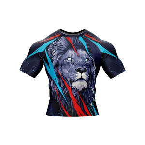 <b>Men's</b> Lion Print Short Sleeve Rash Guard Sublimation Quick Dry <b>Compression</b> <b>Shirt</b> - Product Image 2