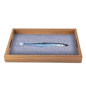 Bandeja Decorativa Rectangular con Estampado de Peces y Gotas en Azul Náutico, Bandeja de Servir Artesanal de Madera de Mango para Pedidos al por Mayor - Product Image 6