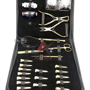Kit professionnel d'extensions capillaires : Pince à plasma dorée, Ciseaux à boucles, Petites pinces, Pince à sourcils, Fils, Micro-anneaux avec logo - Product Image 3