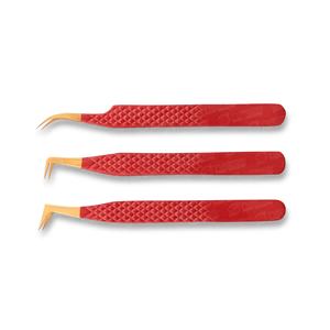 Pinzas para pestañas doradas con punta roja de acero inoxidable hechas a medida con punta afilada para una recogida precisa de pestañas - Product Image 1
