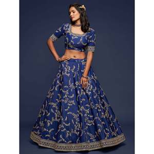 Hilo azul bordado arte vestido de novia de seda agradable Lehenga Choli con trabajo de bordado único - Product Image 2