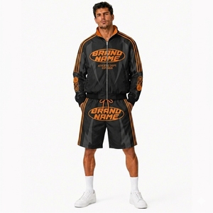 Custom Brand Name Men's Sporty Track Jacket & Shorts Set Sublimation Print Breathable Polyester Autumn Wear Zip up Bomber Jacket - Product Image 4