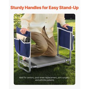 Sgabello da Giardino Pieghevole Rinforzato da 11 Pollici con Sedile e 2 Borse Porta Attrezzi, Comodo Tappetino per Ginocchiare con Supporto Ergonomico - Product Image 3