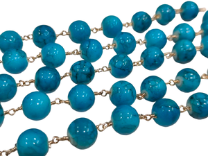 Turquoise Plain Smooth Round Shape 10 mm <b>Rosary</b> Chain Sold Per Foot - Product Image 2