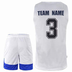 Ensemble de maillots de basket-ball personnalisés pour hommes grandes tailles, blanc et bleu, en mesh, fabrication professionnelle, séchage rapide, respirant, sport - Product Image 3