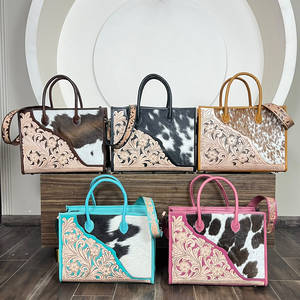 Wholesale Factory Price Hair on Cowhide <b>Tooled</b> Floral Leather Crossbody <b>Tote</b> <b>Bags</b> Western Style Large Capacity Women Handbags - Product Image 5