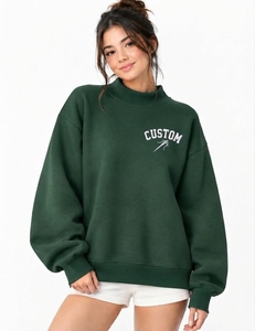 Sweat-shirt femme à col montant, épaules tombantes, tricoté, avec logo personnalisé brodé sur le devant, nouvelle collection tendance - Product Image 4