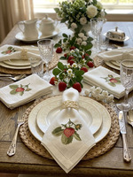 Serviettes de table carrées en lin brodées motif fraise, personnalisables avec ourlet festonné, pour dîner, maison, mariages et événements