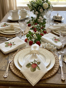 Servilletas de Tela Cuadradas de Lino Bordadas con Fresas, Servilletas de Mesa Personalizables con Dobladillo, Servilletas para Cena, Uso en el Hogar, Bodas y Eventos - Product Image 3