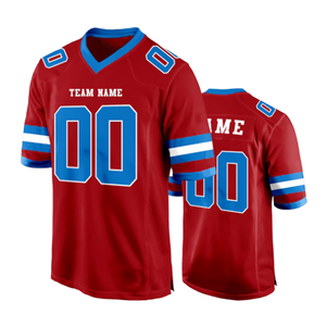 เสื้อฟุตบอลอเมริกันแบบยูนิเซ็กซ์รุ่นใหม่ปี 2026 พิมพ์ลายแบบซับลิเมชั่น ระบายอากาศได้ดี ไซส์พลัส พร้อมปักชื่อและหมายเลข แขนสั้น สีแดงน้ำเงิน - Product Image 1