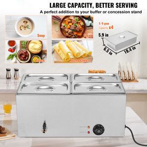 Scaldavivande Commerciale 24QT a 4 Vasche, Elettrico 1200W, Professionale in Acciaio Inox, Buffet Bain Marie con Temperatura Manuale - Product Image 2