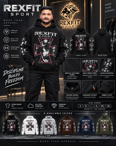 Men's <b>Black</b> Waffle Zipper Hoodie Cross Graphic Sleeve Print Regular Fit Streetwear Heavyweight 100% Cotton 370g <b>Sweatshirt</b> - Product Image 6