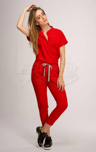 Women's <b>Maroon</b> Full-Zip Scrub <b>Top</b> With Front Pockets And Stethoscope Loop For Hospital Use Custom Design - Product Image 5