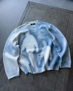 Suéter de punto tie-dye vintage de calidad premium con gráfico abstracto humano, jersey holgado cálido para invierno, estilo streetwear, venta al por mayor - Product Image 1