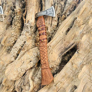 Viking Style Industrial Grade Decorative Axe with Nordic Pattern Head Carbon Steel Blade <b>Wrapped</b> Handle Authentic Rustic Look - Product Image 1