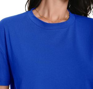Custom Women <b>Crop</b> <b>Top</b> Short Sleeve Gym Wear Knitted T-Shirt Workout Wear <b>Royal</b> <b>Blue</b> - Product Image 2