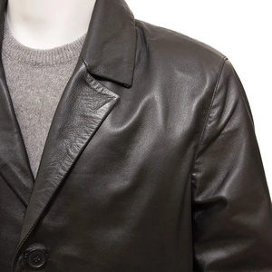 Abrigo Largo de Cuero Genuino para Hombre, Cuello Camisero, Cierre de un Solo Botón, Manga Regular, Grosor Estándar - Product Image 5