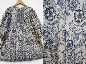 Minivestido maxi de algodón estampado a mano para mujer, vestido bohemio de manga 3/4 con botón, novedad de verano - Product Image 2