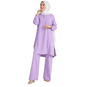 Abaya en coton violet pour femme, robe modeste à manches longues, ourlet asymétrique, coupe ample, col rond, couleur unie, tenue quotidienne, vêtement musulman - Product Image 1