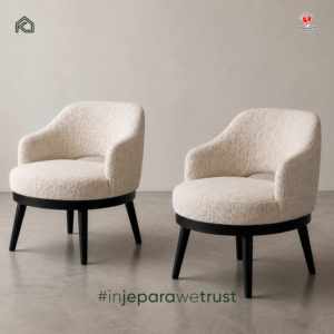 Chaise de salle à manger rembourrée moderne et élégante en tissu bouclé doux avec accoudoirs courbes, écologique, pour salle à manger, parc, atelier - Product Image 6