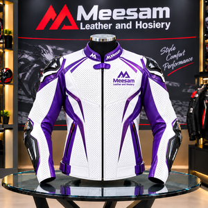 Chaqueta de Motociclismo de Cuero Perforado Naranja y Blanco, Transpirable, con Protección - Product Image 3