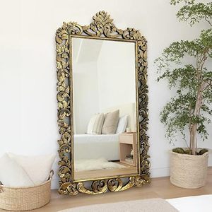 Hand Carved Round Wooden Wall <b>Mirror</b> Floral Frame Decorative Traditional Rustic <b>Hanging</b> <b>Mirror</b> for Home Decor - Product Image 4
