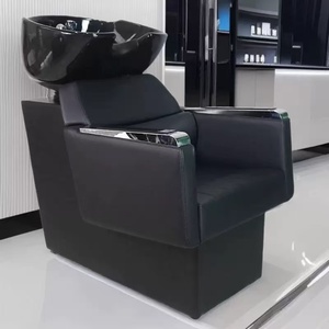 Fauteuil de lavage de salon en céramique noire avec cuir PU et structure métallique, mobilier de salon de coiffure, couleur personnalisable - Product Image 2