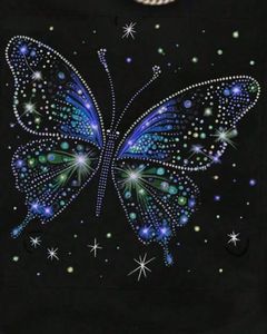 T-shirt personnalisé noir pour femme avec imprimé papillon et strass, manches courtes, décontracté, été, mélange de coton, haut tendance OEM sur mesure - Product Image 5