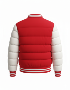 Blouson matelassé rouge et blanc pour homme, style universitaire, d'hiver, avec boutons-pression, streetwear, logo personnalisé, fournisseur OEM ODM - Product Image 3