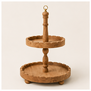 Custom 2-Tier Wooden Cake Stand with Scalloped Edge Mango Wood Cupcake <b>Display</b> Stand for Wedding Party & Dessert Serving - Product Image 6