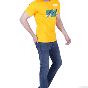 Camiseta amarilla de manga corta para hombre, camiseta informal con cuello redondo, estampado de hojas tropicales y logotipo, top de verano - Product Image 3