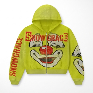 Sudadera con capucha y cremallera Snowgrace para hombre, con estampado de diamantes de imitación en toda la prenda, logo frontal de dibujos animados, ajuste oversize, estilo urbano, para otoño, 80% algodón - Product Image 1