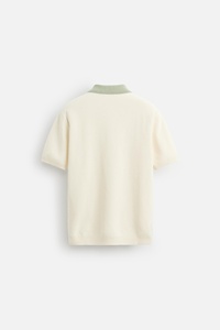 Polo en coton tricoté à manches courtes pour homme, couleur unie, décontracté, respirant, coupe classique, vert clair, col blanc, corps blanc - Product Image 5