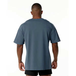 Camiseta de Algodón Azul Acero para Hombre, Casual, de Manga Corta, Transpirable, para Uso Diario, Estilo Urbano, Suave - Product Image 2