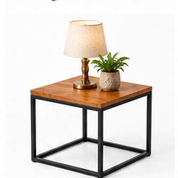 Mesa de Centro Moderna Cuadrada de Madera con Estructura Metálica para Sala de Estar y Estación de Trabajo - Product Image 1