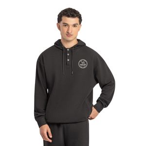 Ensemble coordonné homme coupe droite, sweat à capuche noir en tissu Popcorn avec patch poitrine en caoutchouc et boutons-pression, décontracté OEM ODM - Product Image 4