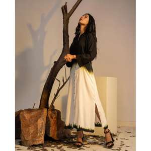 Robe longue femme noire et blanche ombrée, style ethnique fusion, maxi Kurti avec fente latérale, tenue décontractée pour soirée - Product Image 2