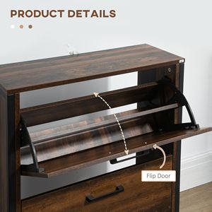 Armadietto per scarpe aderente marrone rustico con 2 porte a scatto divisorio per ingresso per scarpe Organizer - Product Image 5