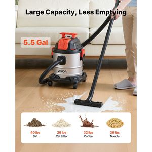 Aspiratore Industriale Wet & Dry da 22 Litri, 4 HP di Picco, 900W di Potenza Nominale, Doppio Filtro da 1,25 Pollici x 7 Piedi, Autopulizia con Un Solo Pulsante - Product Image 6