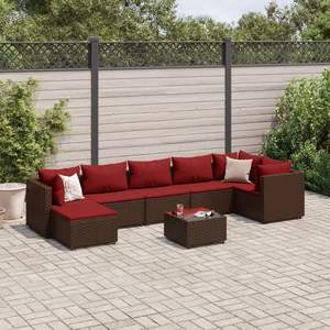 Ensemble de salon de jardin 8 pièces en rotin PE marron avec pieds réglables - Product Image 1