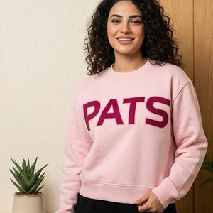 Women's <b>Pink</b> PATS Letter Custom Fraternity Game Day Mock Neck <b>Sweatshirt</b> With Gingham Embroidered Logo College University Greek - Product Image 1