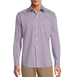 Chemise habillée à carreaux à manches longues pour homme, col rabattu, entièrement boutonnée, décontractée chic, en coton infroissable, pour le printemps - Product Image 5